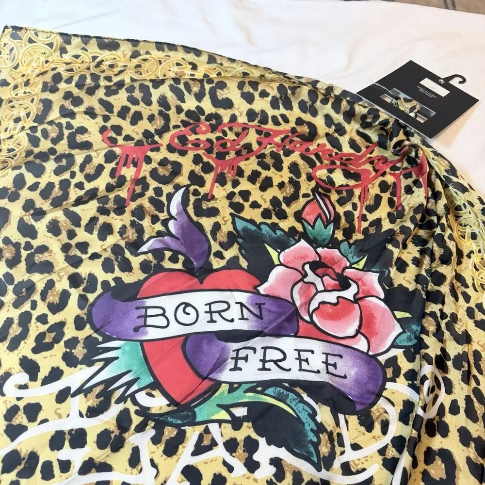 Ed Hardy Leopard Print ‘Born Free’ Fashion Head Scarf 26in NWT